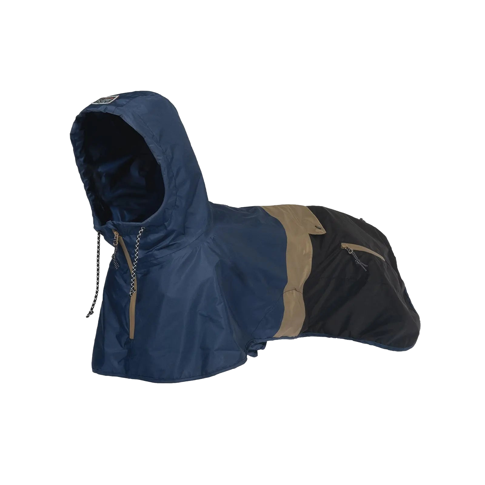 Seitenprofil der wasserdichten Baja Coastline Hundejacke, eines Allwettermantels für Regen, Wind und Outdoor-Abenteuer.